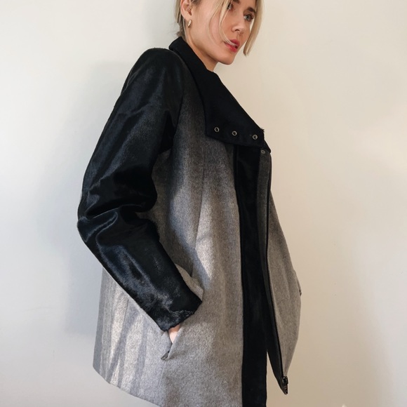 Helmut Lang Ombré Wool and Calf Hair Coat Large - Picture 2 of 8
